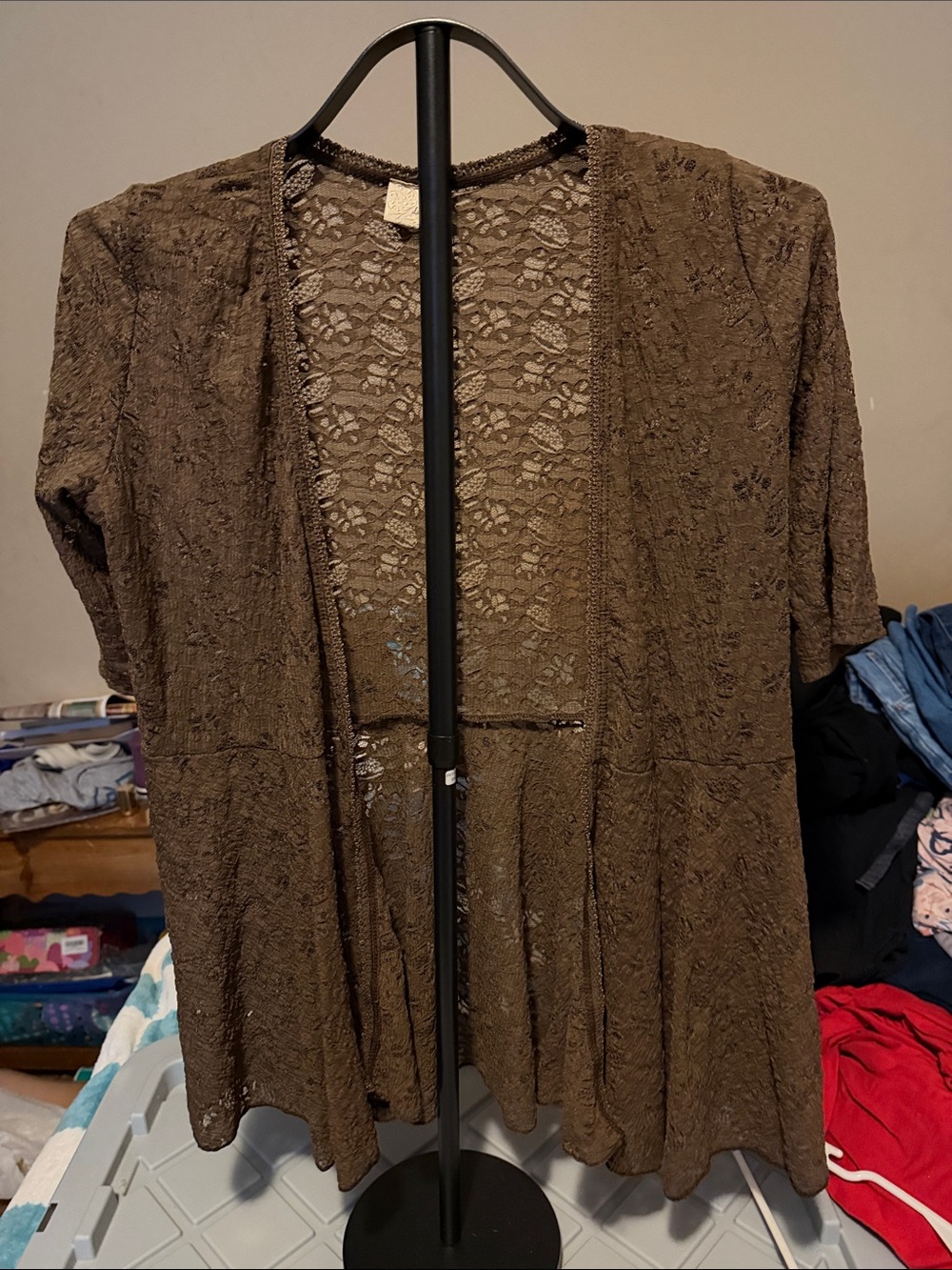 Daytrip Brown Lace Open-Front Cardigan